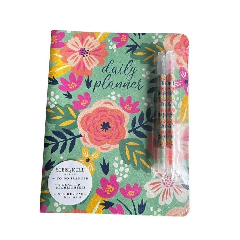 Steel Mill Daily To Do Planner with 2 Dual Tip Highlighters Stickers FabFitFun